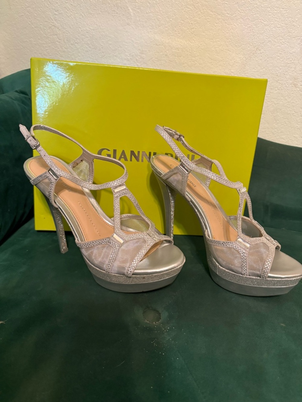 Gianni Bini Silver T-Strap Platform Heels